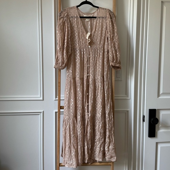 Saltwater Luxe Sheer Midi Dress - Size XS - NWT - Blush/Champagne Shimmer - Picture 1 of 9